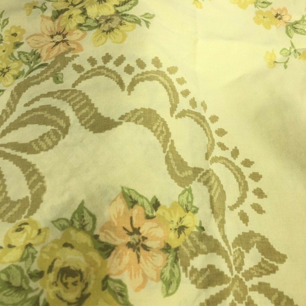 Vtg Percale Yellow Floral Twin Flat Sheet w/ Standard Pillowcase Cottagecore - Picture 4 of 6